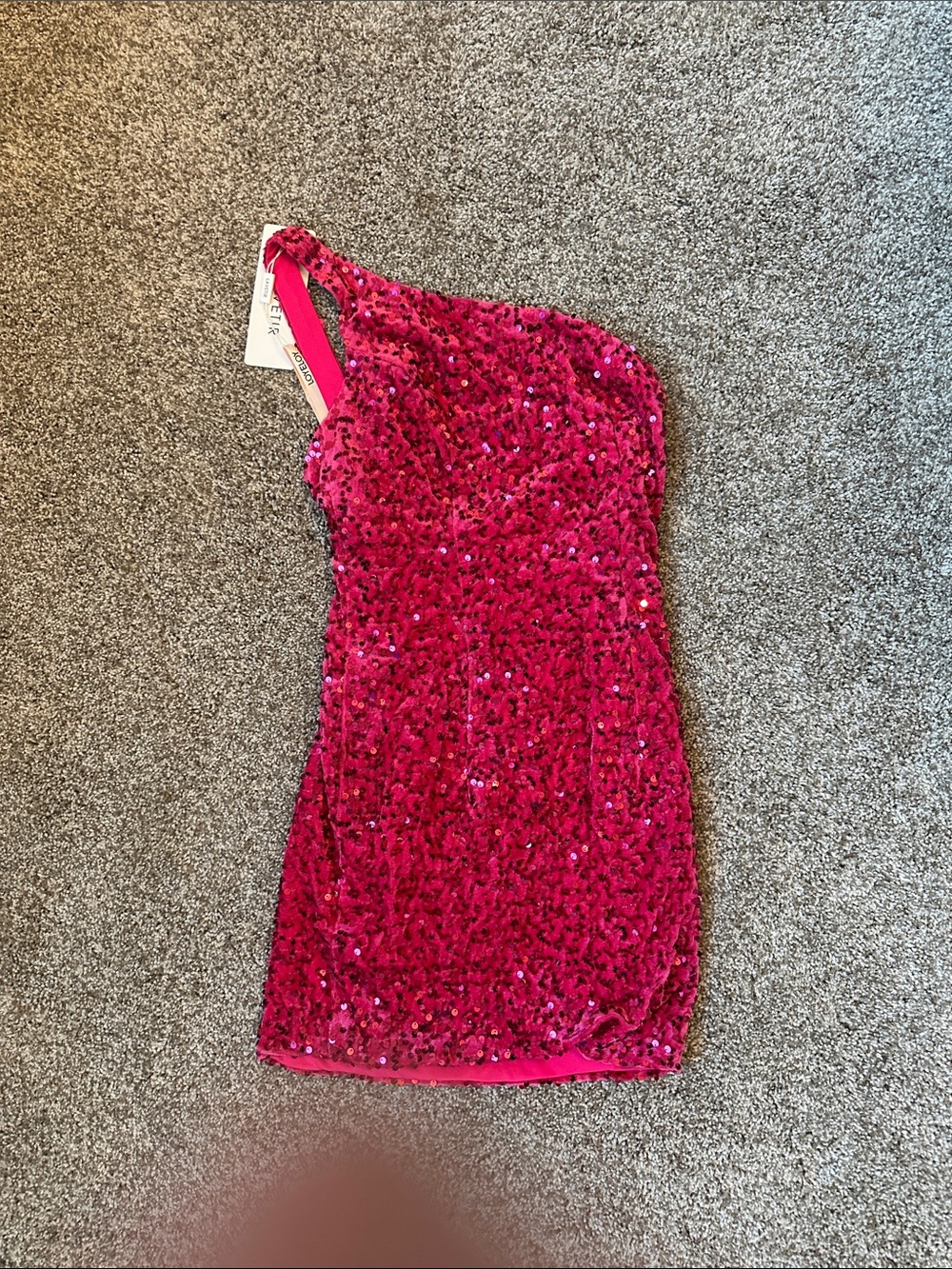 One-Shoulder Fuchsia Sequin Mini Dress